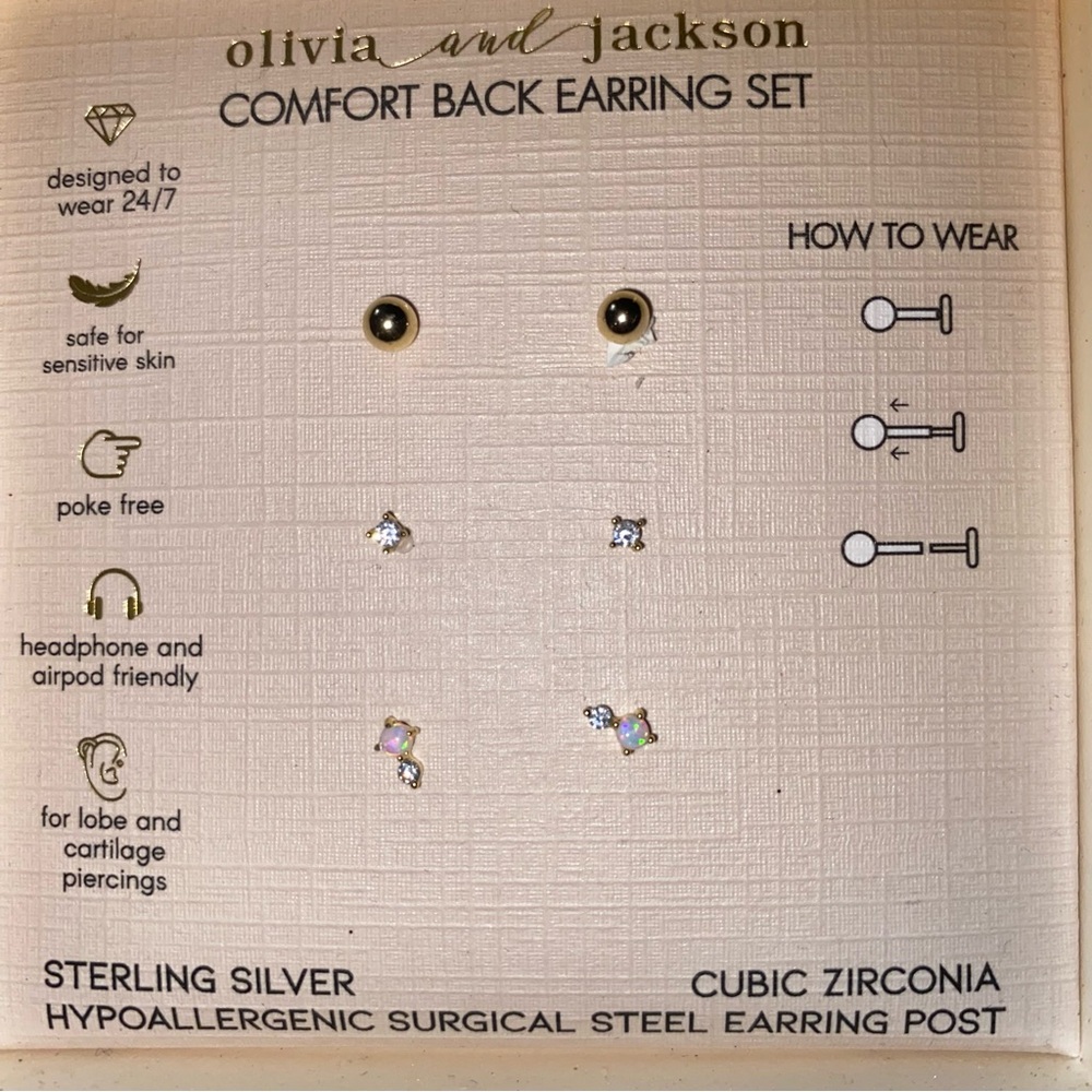 BNIB Olivia & Jackson Earring Set 3 Pairs Included Sterling Silver